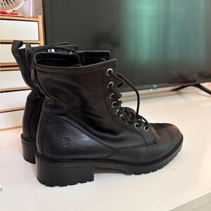 Frye Black Leather Lace-Up Combat Boots